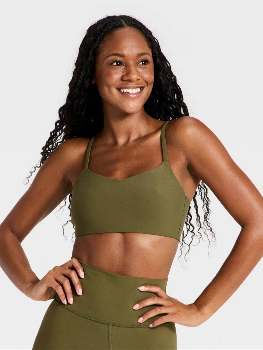 Women's Everyday Soft Light Support Strappy Sports Bra - All In Motion' Dark Oli